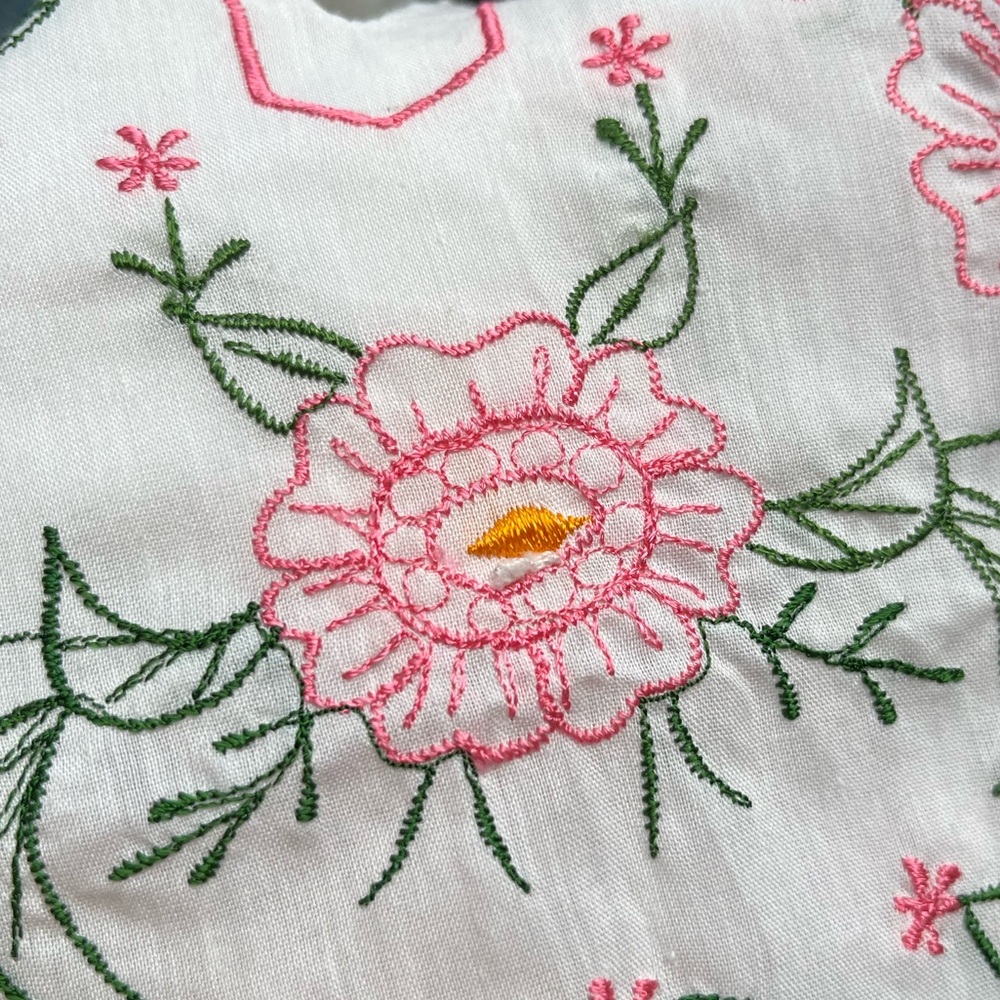 70s Embroidered Peasant Blouse White Pink Floral Cottagecore Boho - Picture 12 of 16